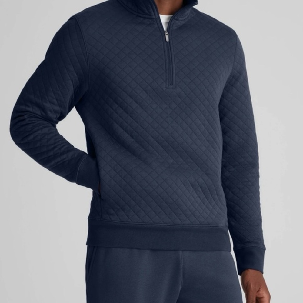 Tommy John Quilted Half-Zip Sweater in Navy Blue